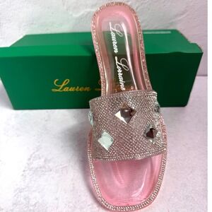 NIB Lauren Lorraine Bianca Rhinestone Crystal Pink Jelly Slide Sandals Sz 9.5